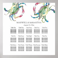 Printable or Printed Watercolor Crab Seating Chart