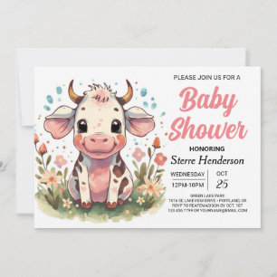  Printable Pastel Whimsical Cow Baby Shower Invitation