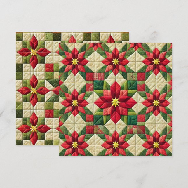 Printable Patchwork Poinsettia Star Scrapbooking Invitation (Front/Back)