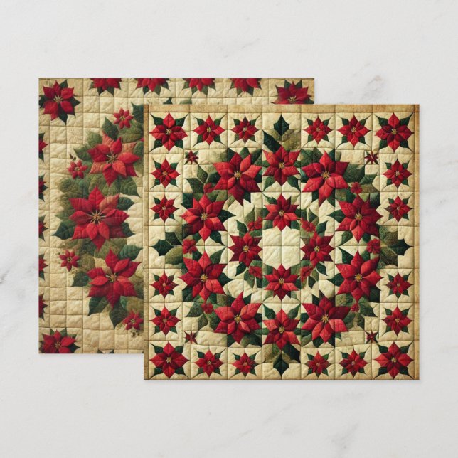 Printable Patchwork Poinsettia Wreath Scrapbooking Invitation (Front/Back)