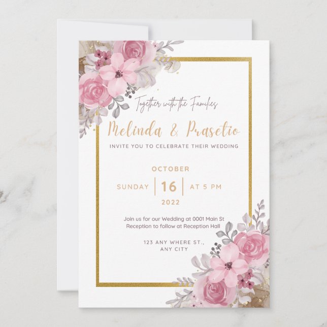 Printable Personalised Floral Wedding Invitation (Front)