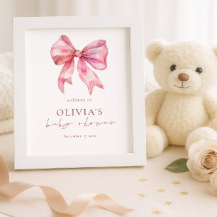 Printable Pink Coquette Bow Welcome Baby Shower Poster