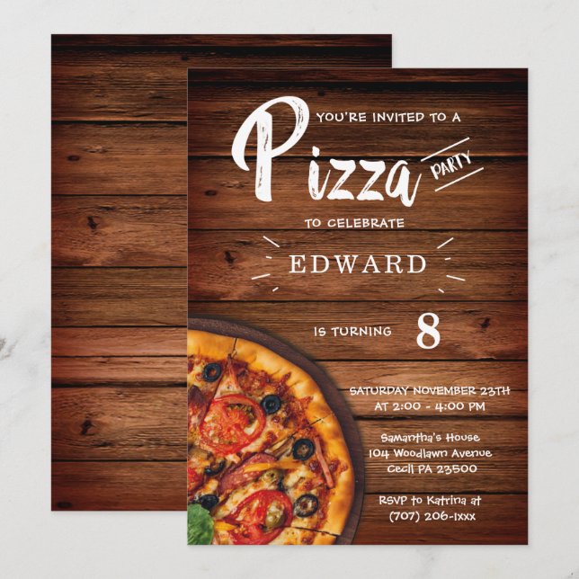 Printable Pizza Party Invitation Template (Front/Back)