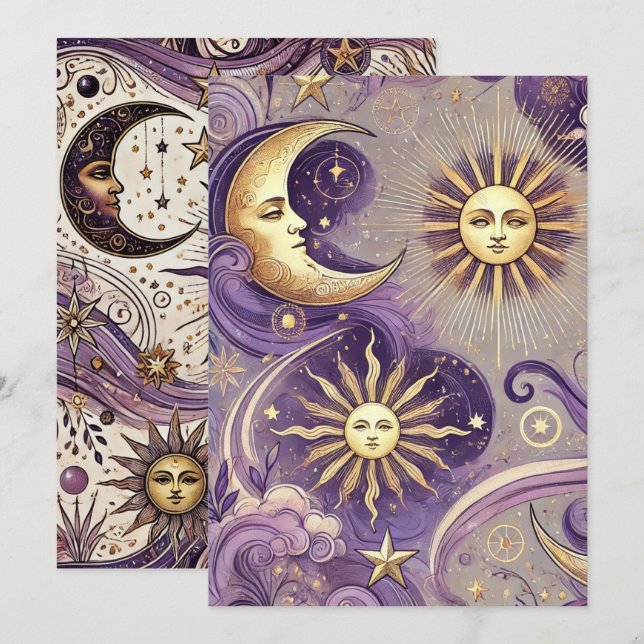 Printable Purple & Gold Boho Celestial Sun & Moon Invitation (Front/Back)