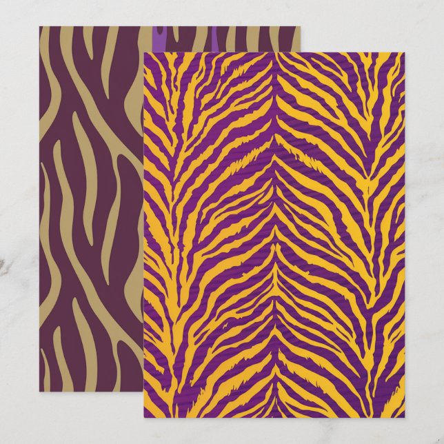 Printable Purple & Gold Tiger Stripes Scrapbook Invitation (Front/Back)