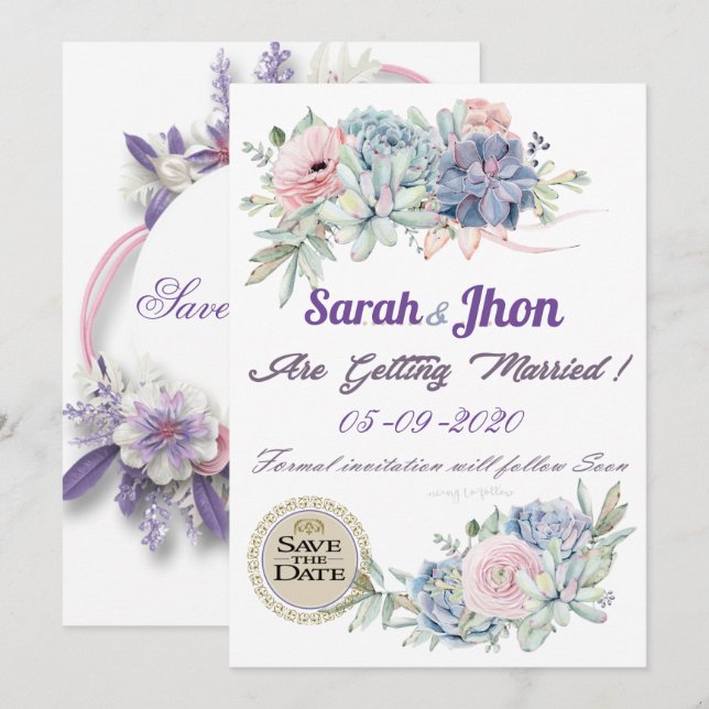 Printable Purple Lavender Floral Save the Date Invitation (Front/Back)