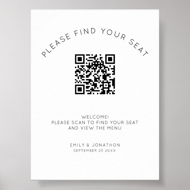 Printable QR Code Seating Chart Black and White (Front)