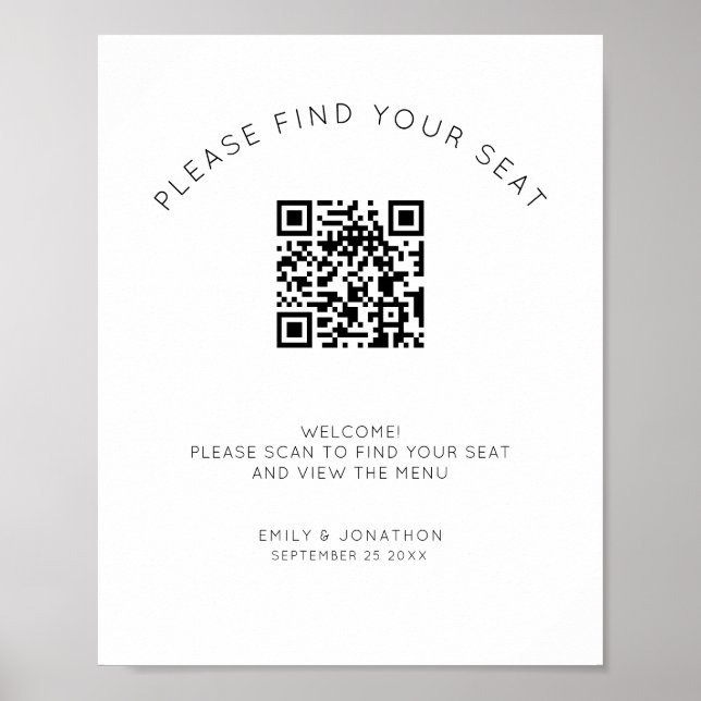 Printable QR Code Seating Chart Black and White (Front)