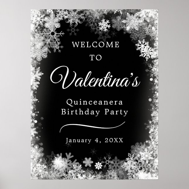 Printable Quinceanera Birthday Snowflake Welcome Poster (Front)