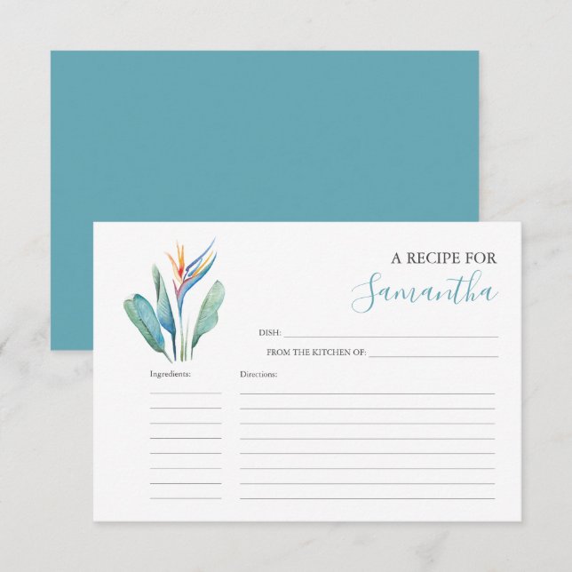 Printable Recipe Cards Watercolor Flowers (Front/Back)