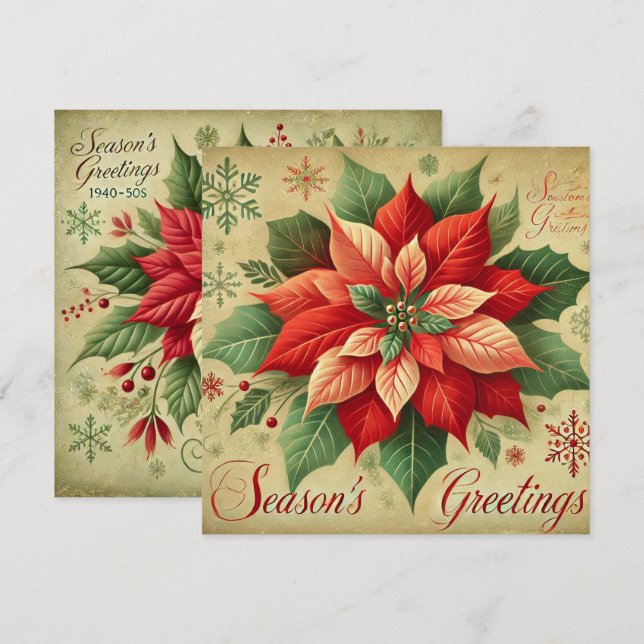 Printable Retro Christmas Poinsettia Scrapbook Invitation (Front/Back)