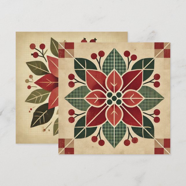 Printable Retro Folk Art Poinsettia Scrapbook Invitation (Front/Back)