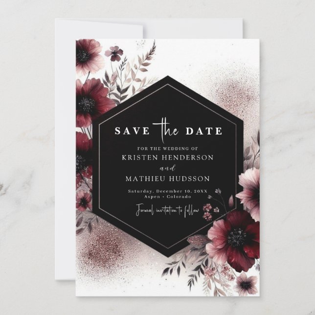 Printable Rustic Burgundy Wedding Save The Date (Front)