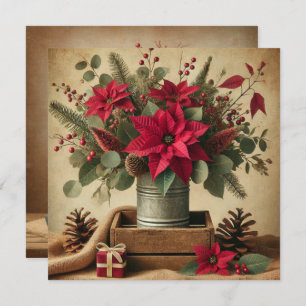 Printable Rustic Vintage Christmas Poinsettia Invitation