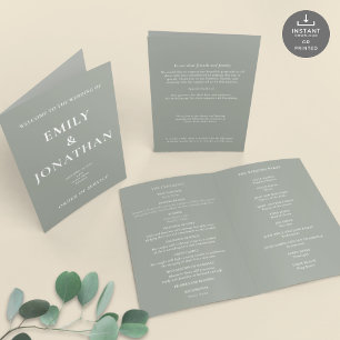 Printable Sage Church Folded Wedding Program Card