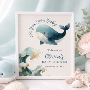 Printable Sea You Soon Whale Baby Shower Ivory Poster