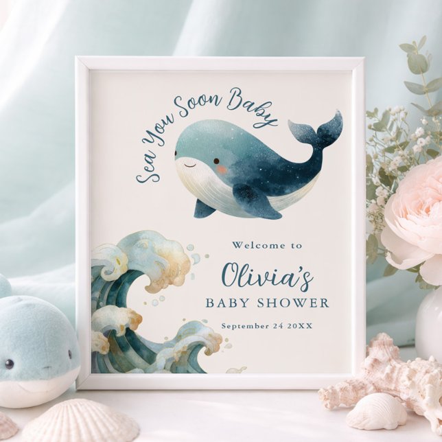 Printable Sea You Soon Whale Baby Shower Ivory Poster (Creator Uploaded)