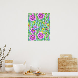 Printable seamless flowers Watercolor painting Poster