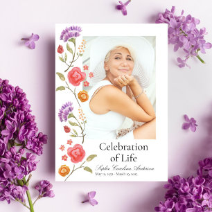 Printable Side Floral Celebration of Life Program Invitation