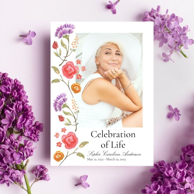 Printable Side Floral Celebration of Life Program Invitation (Creator Uploaded)