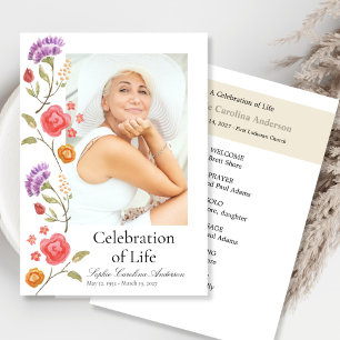 Printable Side Floral Celebration of Life Program Invitation