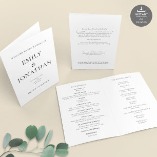 Printable Simple Church Folded Wedding Program Card