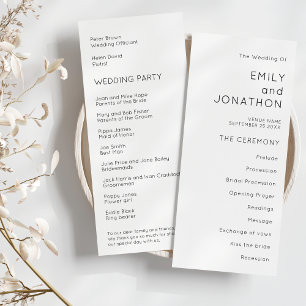 Printable Simple Text Black White Wedding Program Invitation