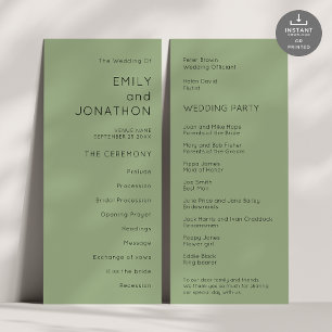 Printable Simple Text Sage Green Wedding Program Card