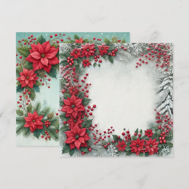 Printable Snowy Poinsettia Frame Scrapbook Invitation (Front/Back)