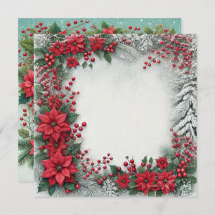 Printable Snowy Poinsettia Frame Scrapbook Invitation