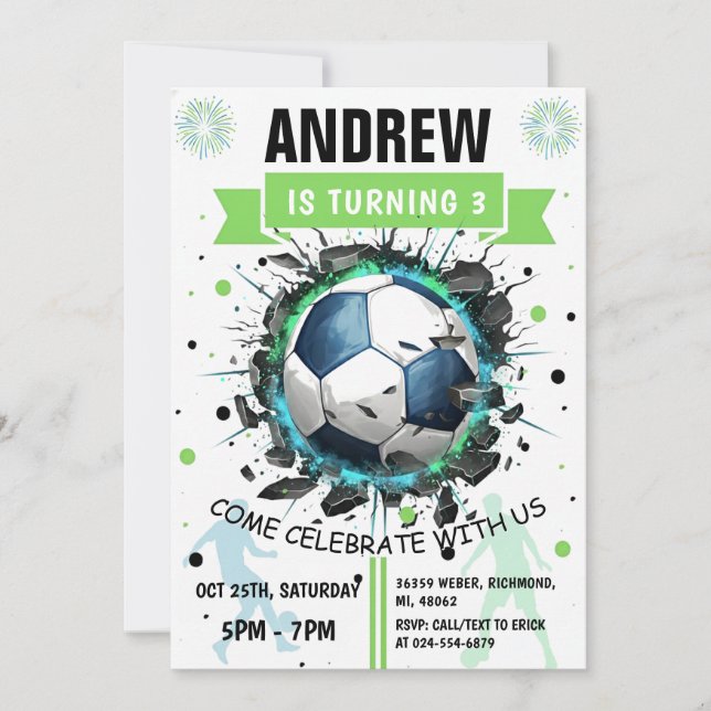 Printable Soccer Birthday template Invitation (Front)