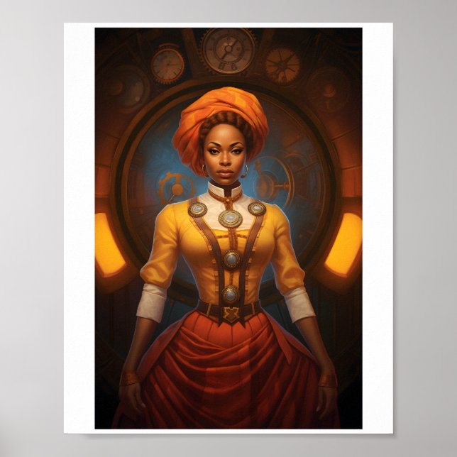 Printable Steampunk African Lady Faux Ink 052 Poster (Front)