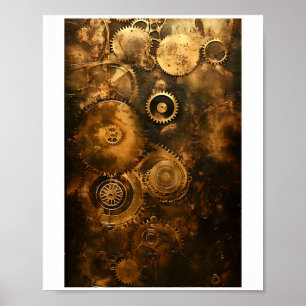 Printable Steampunk Gears And Wheels Faux Ink 036 Poster