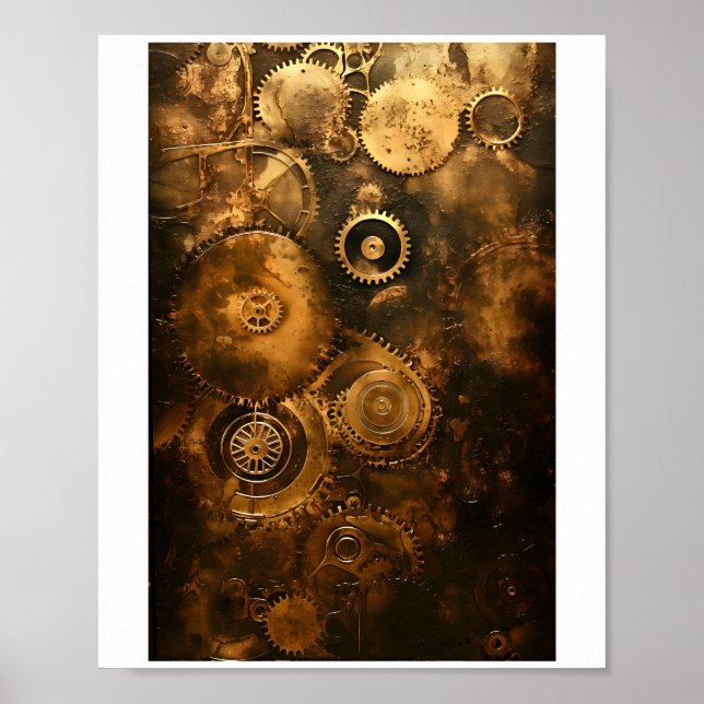 Printable Steampunk Gears And Wheels  Faux Ink 036 Poster (Front)