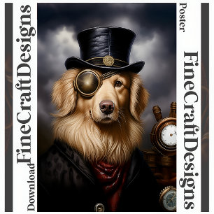 Printable Steampunk Golden Retriever Hat 138 Poster