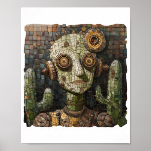 Printable Steampunk Green Alien Faux Mosaic 026 Poster