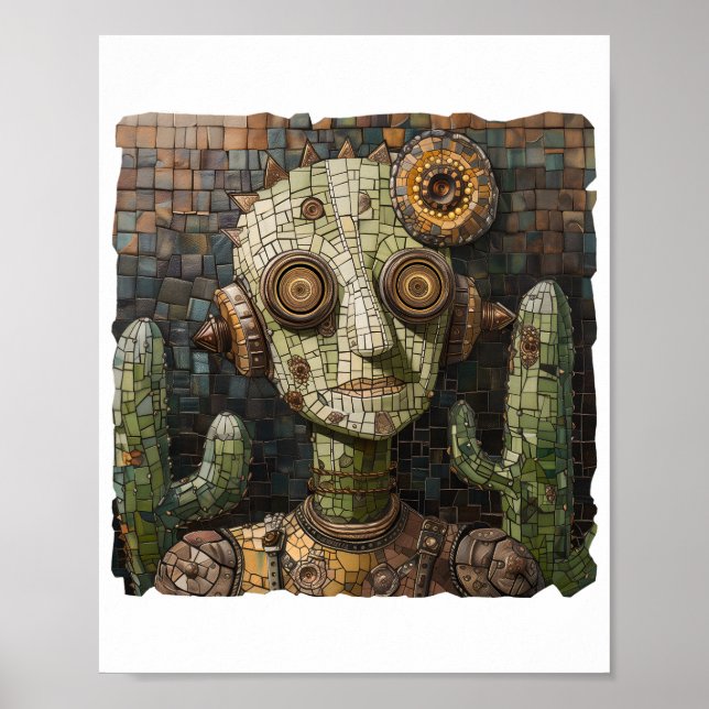 Printable Steampunk Green Alien Faux Mosaic 026 Poster (Front)