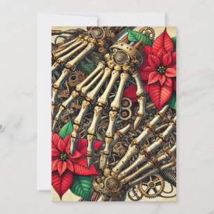 Printable Steampunk Hand Bones with Poinsettia Invitation