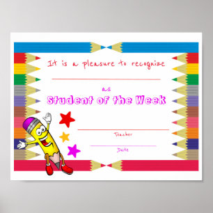 Printable Student of the Week Certificate for Kids Poster