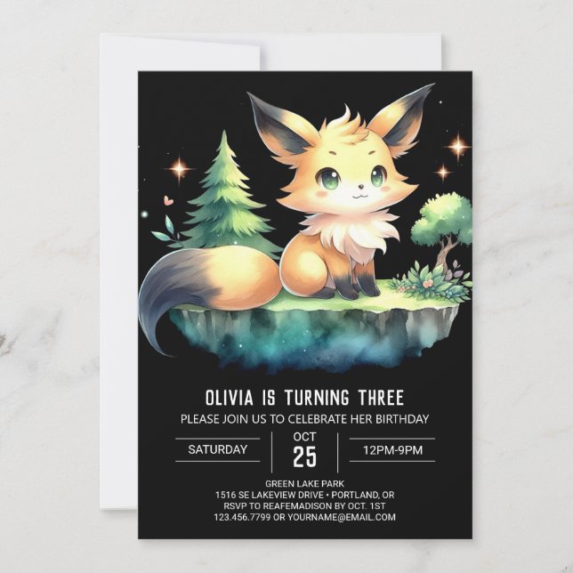 Printable Sweet Fox Birthday Invitation (Front)