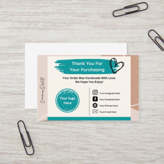 Printable Thank You Cards Business Templable  (Front/Back In Situ)