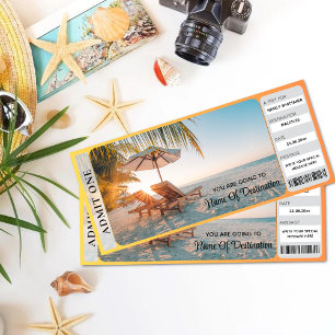 Printable Tropical Beach Surprise Reveal Ticket Card