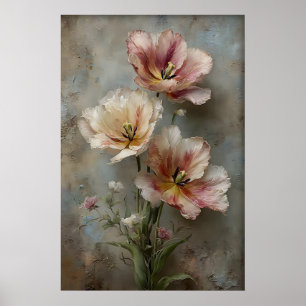 Printable Tulips Wall Art, Antique Spring Flowers Poster