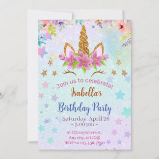 Printable Unicorn Birthday Invitation Template,