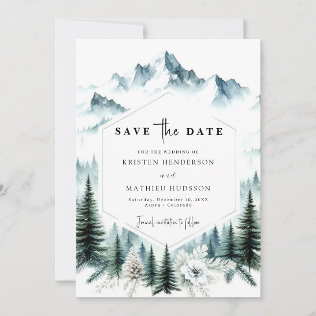 Printable Unique Mountain Wedding Save The Date (Front)