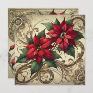Printable Vintage Art Nouveau Christmas Poinsettia Invitation