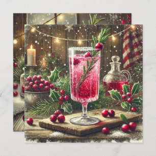 Printable Vintage Christmas Drink Cranberry Fizz Invitation