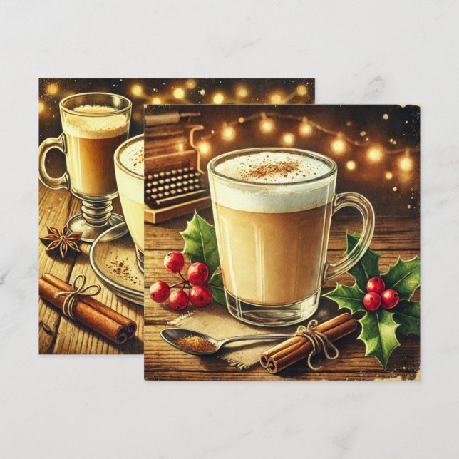 Printable Vintage Christmas Drink Eggnog Latte Invitation (Front/Back)