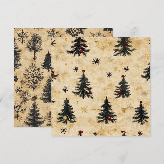Printable Vintage Christmas Evergreen Pine Trees Invitation (Front/Back)
