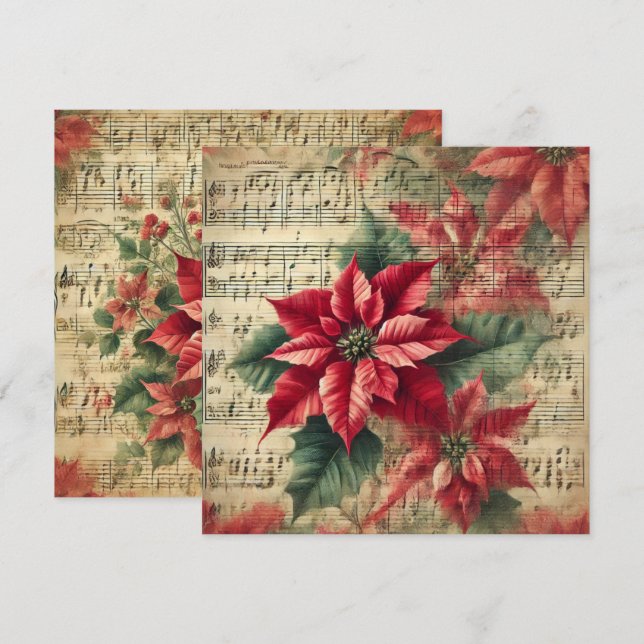 Printable Vintage Christmas Poinsettia Sheet Music Invitation (Front/Back)
